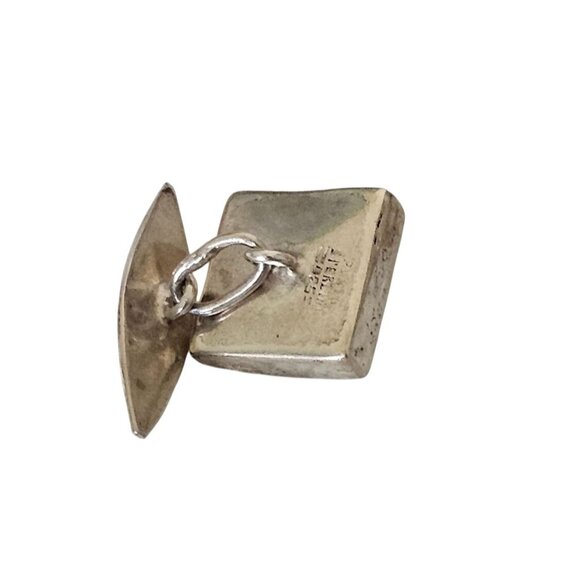 Sterling Silver 925 Square Cufflinks 1/2" With Engraved Geometric Design - Picture 2 of 5